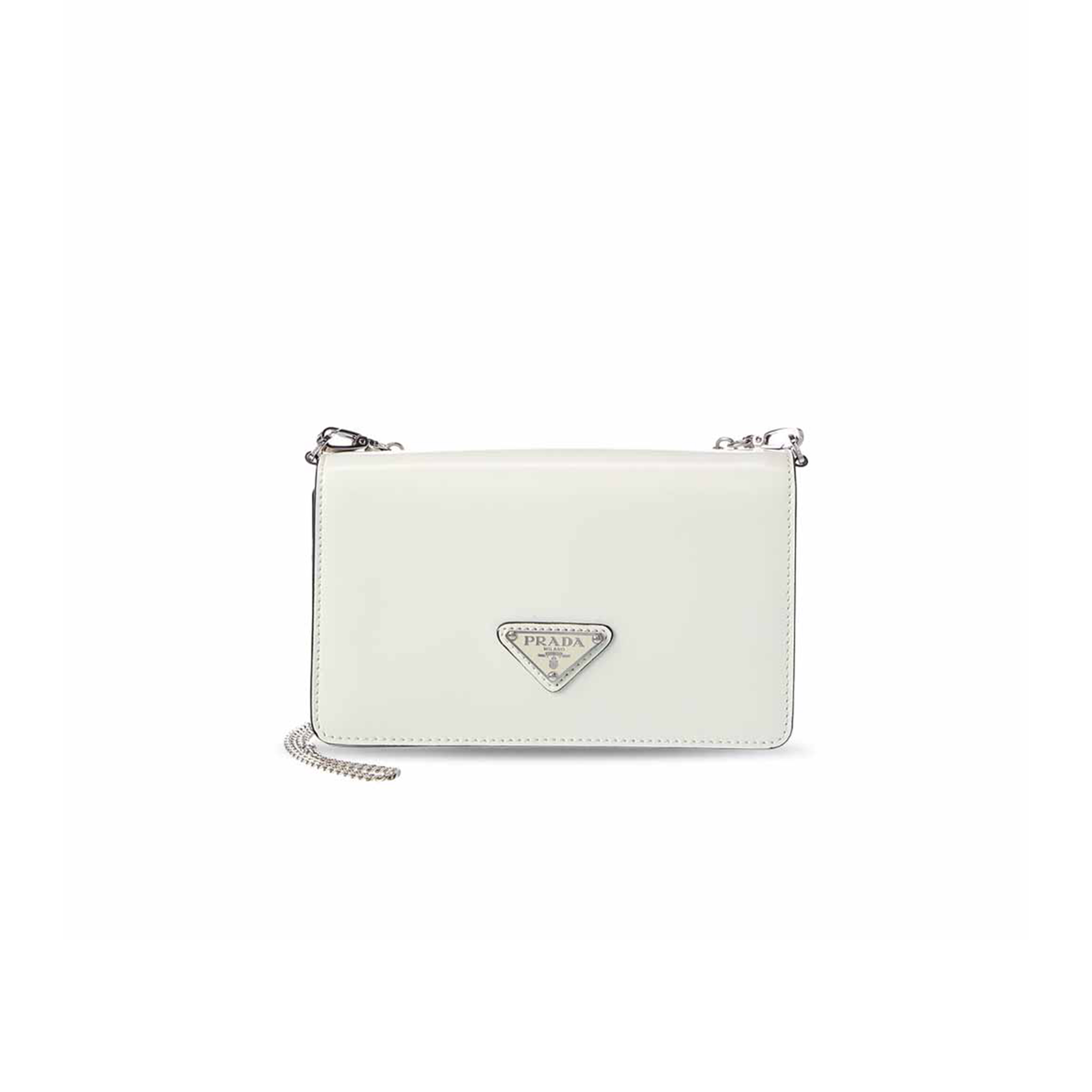 Pra*a logo leather wallet on chain in white 1bd307 (19*10.5*3.5cm)